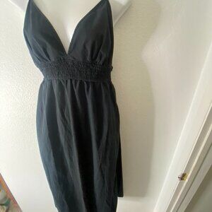 100% Cotton Triangle Top Adjustable Spaghetti Strap Open Back Black Maxi Dress M